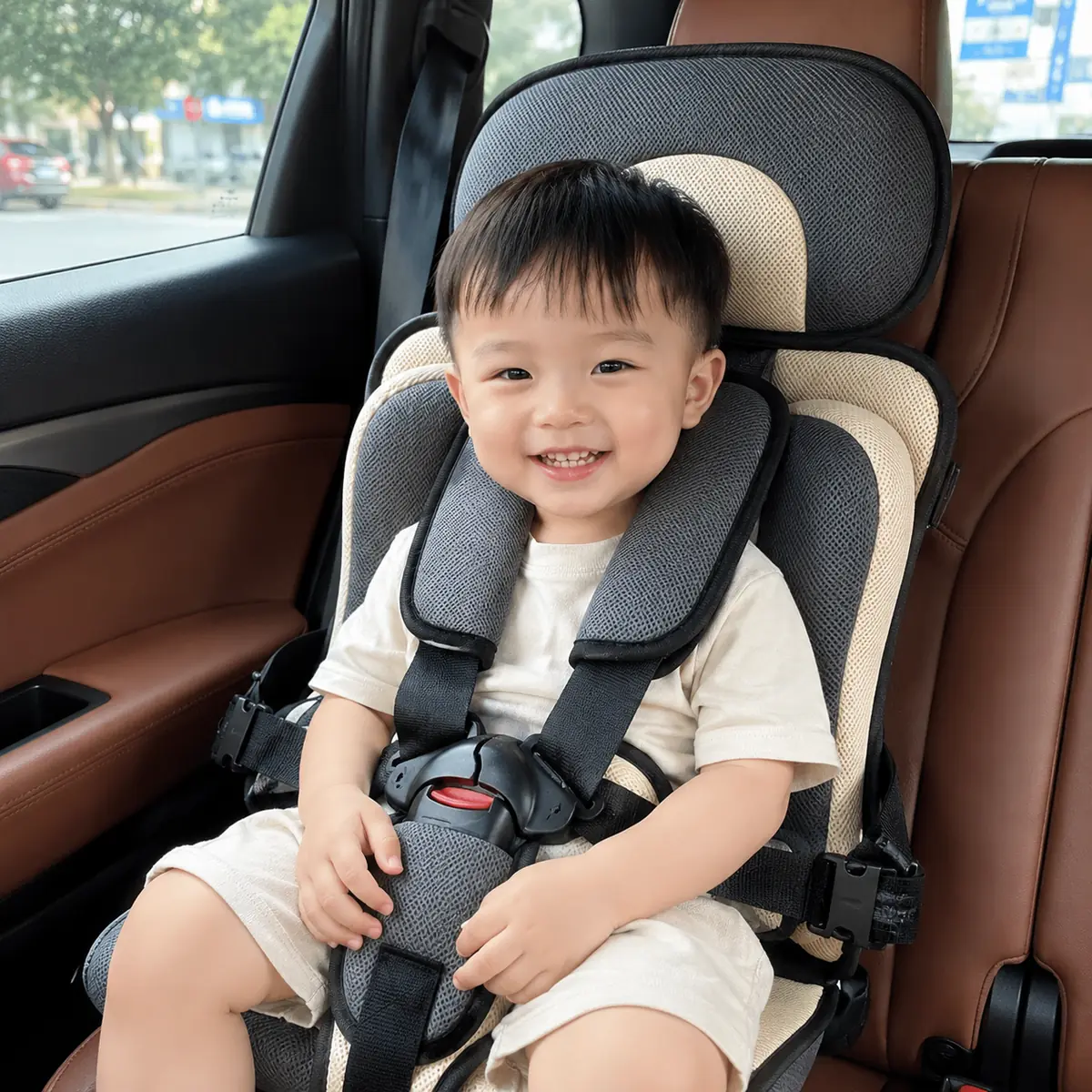 Đệm Ghế An Toàn Cho Bé Đi Ô Tô – Gọn Nhẹ Có Dây Đai Cố Định