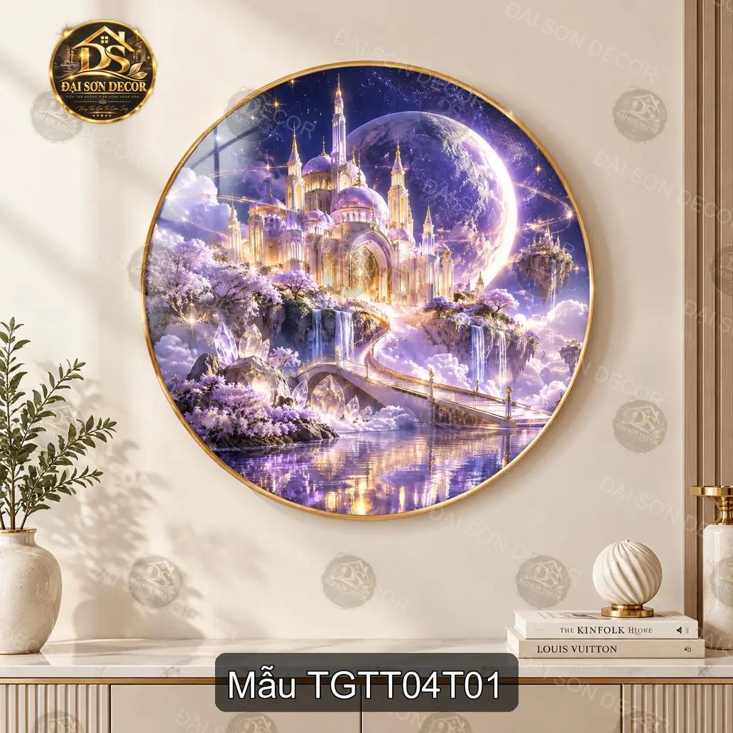 Tranh tròn tráng gương Thế giới thần tiên 004 lâu đài ánh trăng decor phòng khách nghệ thuật