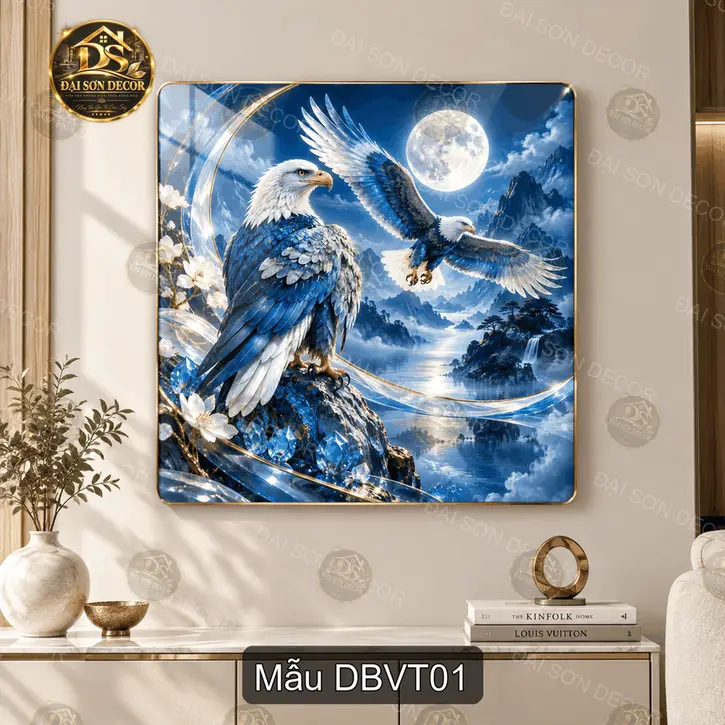 Tranh tráng gương Đại bàng vũ trụ phong cảnh núi non decor phòng khách sang trọng
