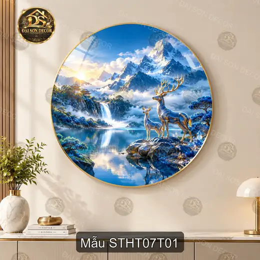 Tranh tròn sơn thủy hữu tình 007 tráng gương hiện đại decor treo tường sáng đẹp