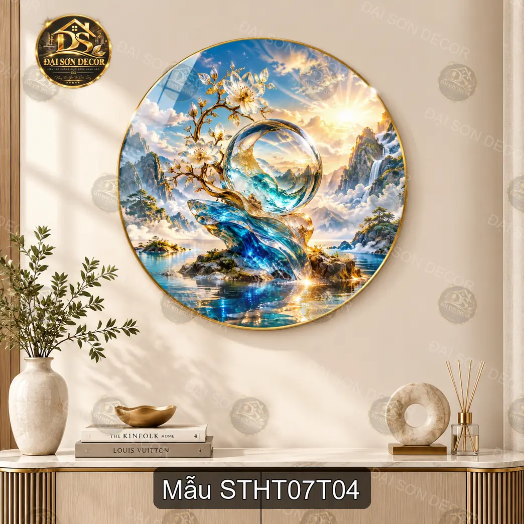 Tranh tròn sơn thủy hữu tình 007 tráng gương hiện đại decor treo tường sáng đẹp