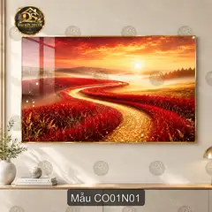 Tranh tráng gương Cánh đồng 001 phong cảnh hoàng hôn nghệ thuật decor phòng khách sang trọng