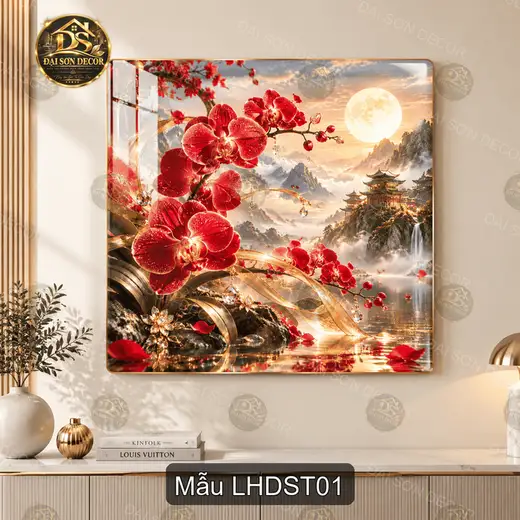 Tranh tráng gương Lan hồ điệp sơn thủy treo tường decor phòng khách quà tặng ý nghĩa