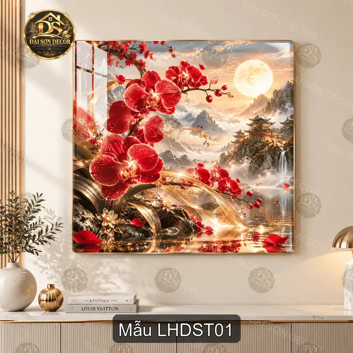 Tranh tráng gương Lan hồ điệp sơn thủy treo tường decor phòng khách quà tặng ý nghĩa