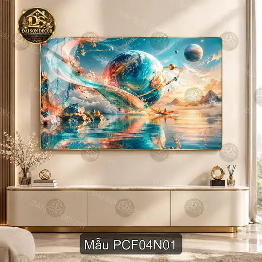 Tranh tráng gương phong cảnh fantasy hành tinh vũ trụ decor phòng khách hiện đại PCF04N01