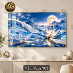 Tranh tráng gương Hoa sen 002 hồ sen trăng núi non decor phòng khách làm quà tặng