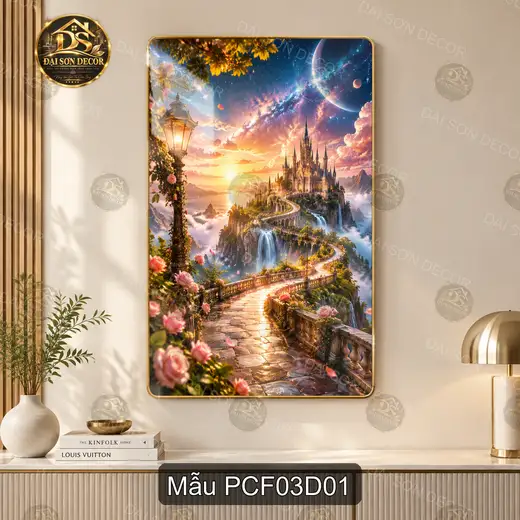 Tranh tráng gương phong cảnh fantasy 003 lâu đài kỳ ảo treo tường phòng khách