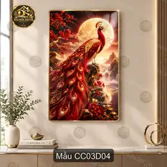 Tranh tráng gương chim công 003 phong cảnh nghệ thuật trang trí phòng khách sang trọng