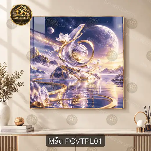 Tranh tráng gương phong cảnh vũ trụ pha lê trang trí phòng khách hiện đại