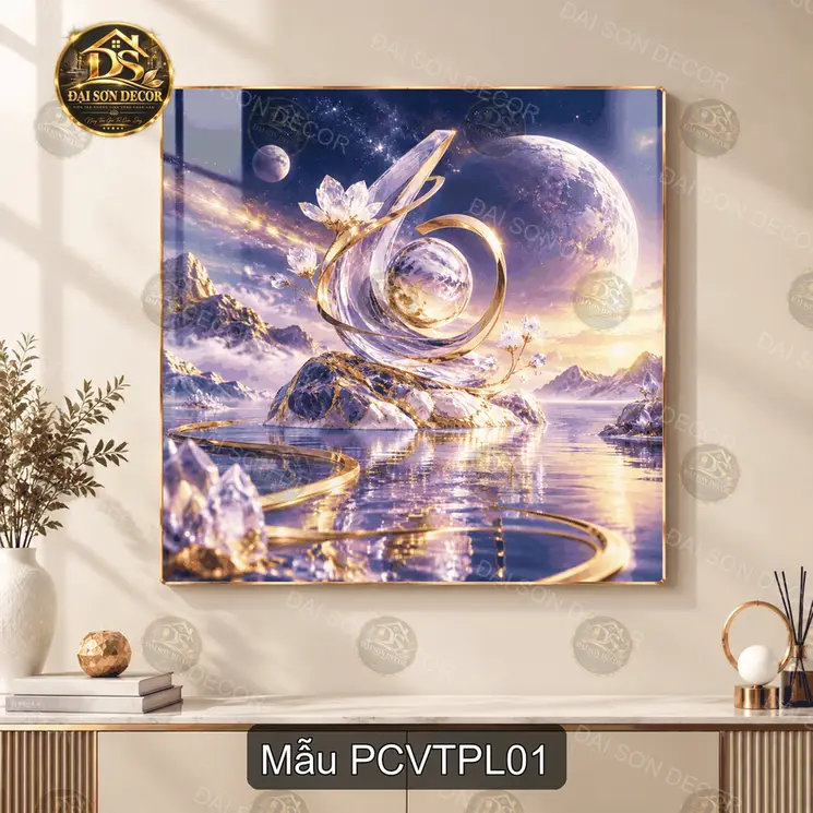 Tranh tráng gương phong cảnh vũ trụ pha lê trang trí phòng khách hiện đại