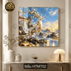 Tranh treo tường tráng gương Hươu thần mặt trăng decor phòng khách quà tặng