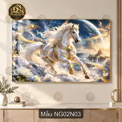 Tranh tráng gương đôi ngựa phi nước đại decor phòng khách phòng làm việc Ngựa 002