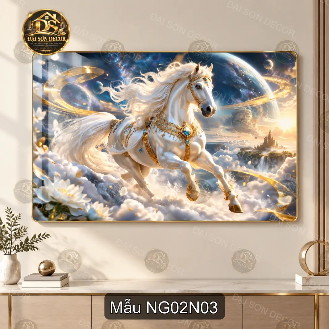 Tranh tráng gương đôi ngựa phi nước đại decor phòng khách phòng làm việc Ngựa 002