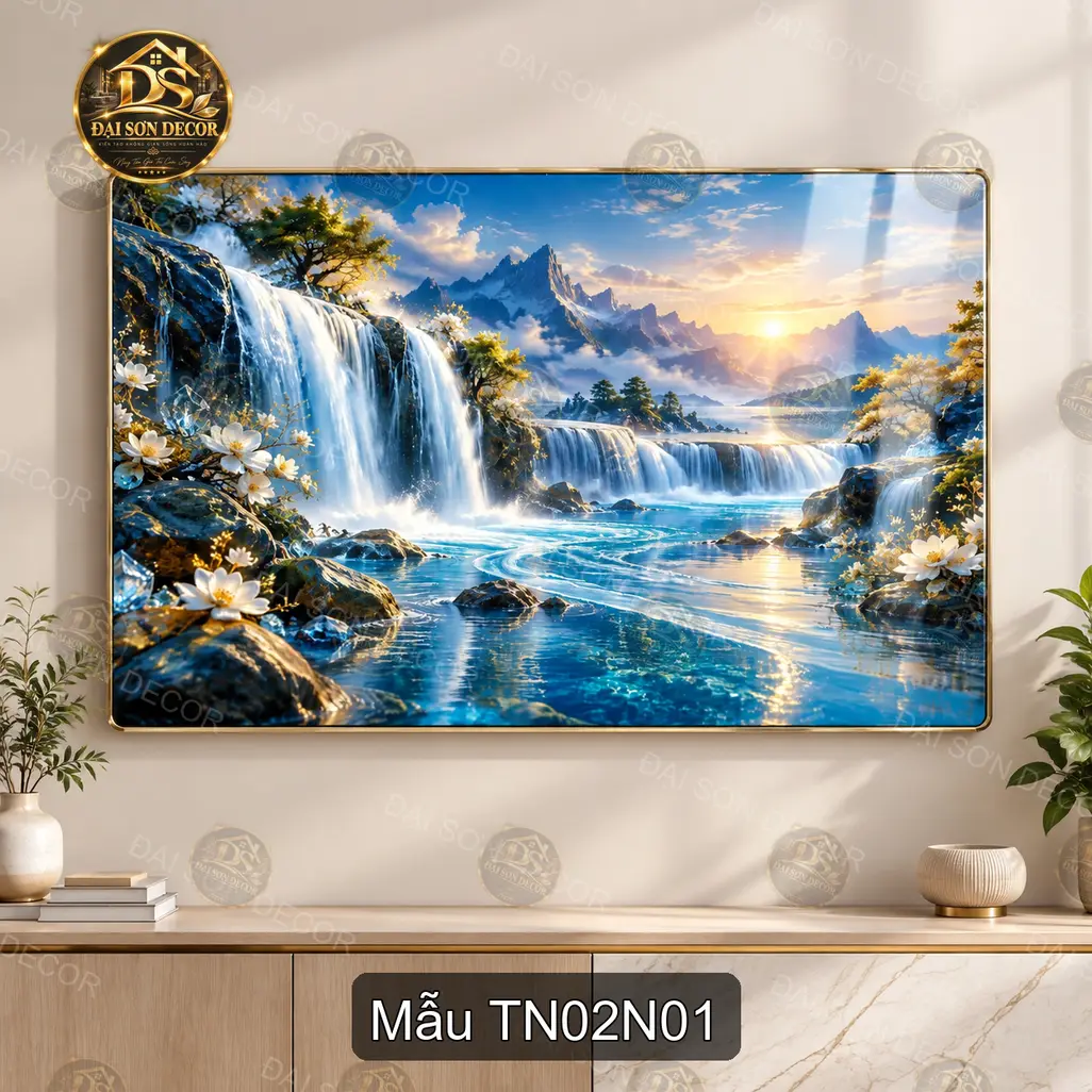 Tranh thác nước phong cảnh sơn thủy sang trọng dễ phối nội thất phòng khách TN02N01