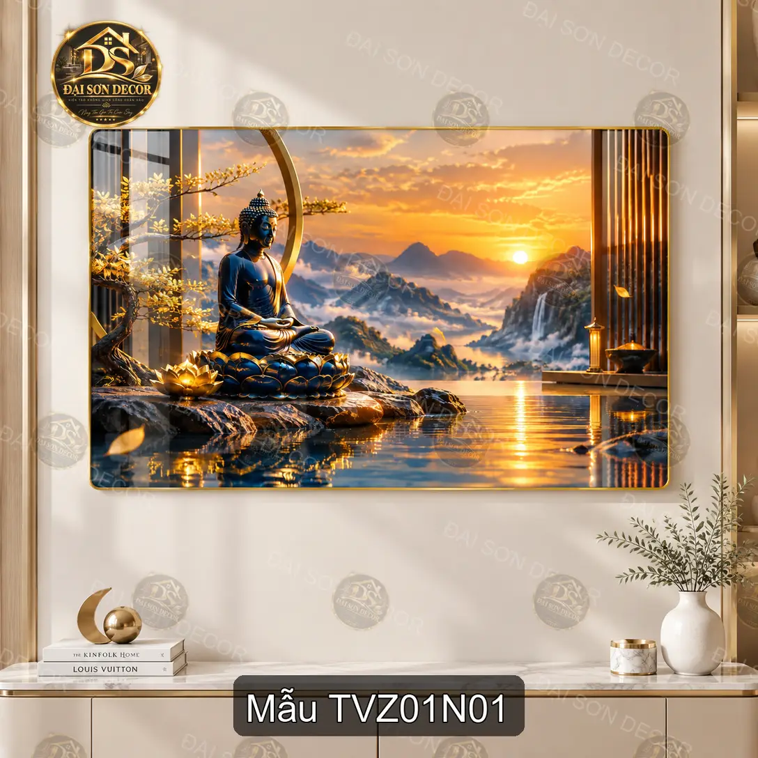 Tranh tráng gương Phật Thiền và Zen 001 hiện đại sáng đẹp treo tường phòng khách