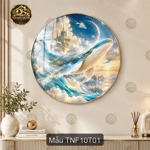 Tranh tròn tráng gương Thiên nhiên fantasy 010 cá voi đại dương decor tường hiện đại sáng đẹp