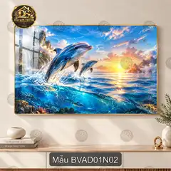 Tranh tráng gương cá voi biển và đại dương decor phòng khách phòng làm việc BVAD01N01
