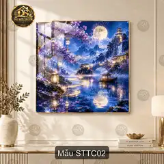 Tranh tráng gương Sơn thủy tiên cảnh vuông decor phòng khách sang trọng