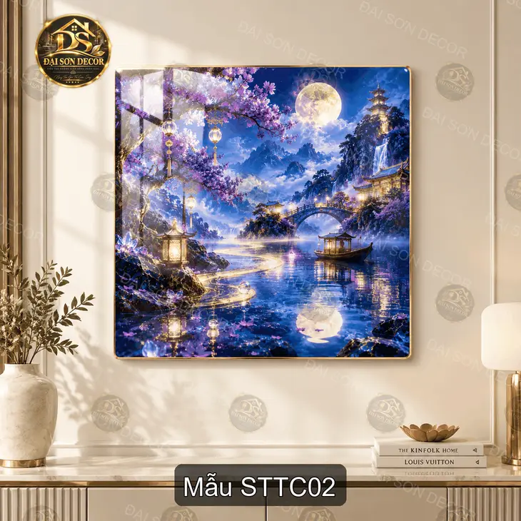 Tranh tráng gương Sơn thủy tiên cảnh vuông decor phòng khách sang trọng