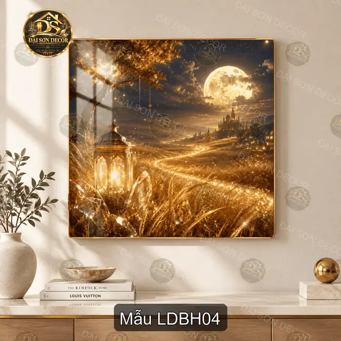 Tranh tráng gương Lâu đài bên hồ phong cảnh châu Âu decor phòng khách sang trọng