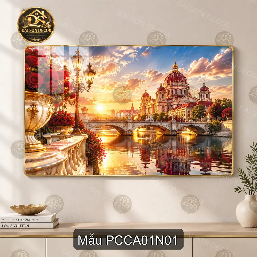 Tranh tráng gương phong cảnh châu Âu 001 nghệ thuật trang trí phòng khách sang trọng