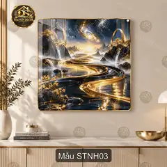 Tranh tráng gương sơn thủy ngân hà phong cảnh thác nước núi non trang trí phòng khách
