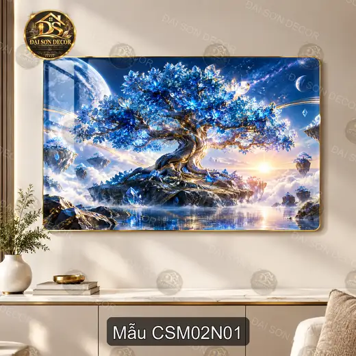 Tranh tráng gương Cây sinh mệnh 002 phong cảnh huyền ảo decor phòng khách hiện đại CSM02N01