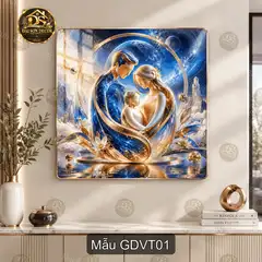 Tranh tráng gương Gia đình vũ trụ vuông decor phòng khách quà tặng ý nghĩa
