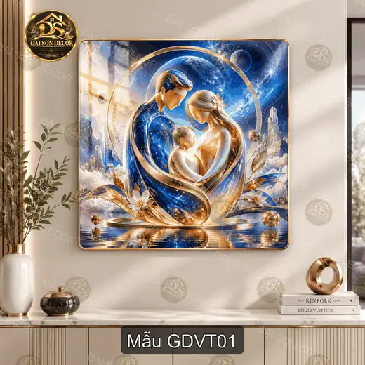 Tranh tráng gương Gia đình vũ trụ vuông decor phòng khách quà tặng ý nghĩa