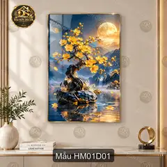Tranh tráng gương Hoa mai 001 phong cảnh sơn thủy treo tường phòng khách sang trọng
