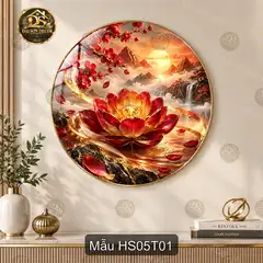 Tranh tráng gương tròn Hoa sen 005 nghệ thuật sơn thủy điểm nhấn decor phòng khách