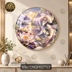 Tranh tráng gương tròn Cửu ngư quần hội 002 decor phòng khách quà tặng phong thủy sang trọng