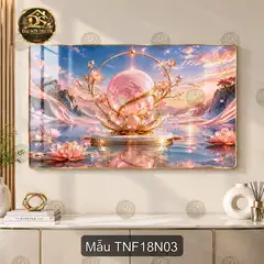 Tranh tráng gương Thiên nhiên fantasy 018 núi non hoa đào decor phòng khách phòng làm việc