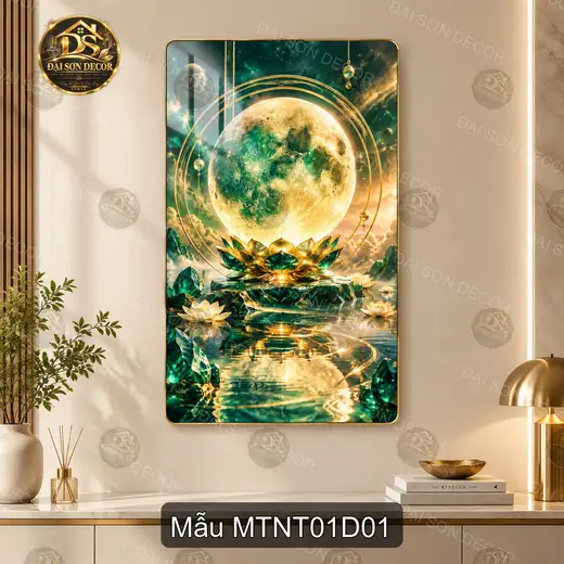 Tranh tráng gương Mặt trăng nghệ thuật 001 decor phòng khách phong cách huyền ảo sang trọng