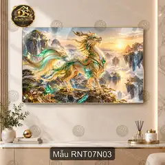 Tranh tráng gương Rồng nghệ thuật 007 rồng vàng hồ sen phong cảnh huyền ảo decor phòng khách