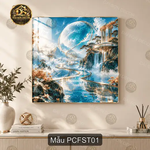 Tranh tráng gương vuông phong cảnh fantasy siêu thực decor phòng khách sang trọng PCFST01