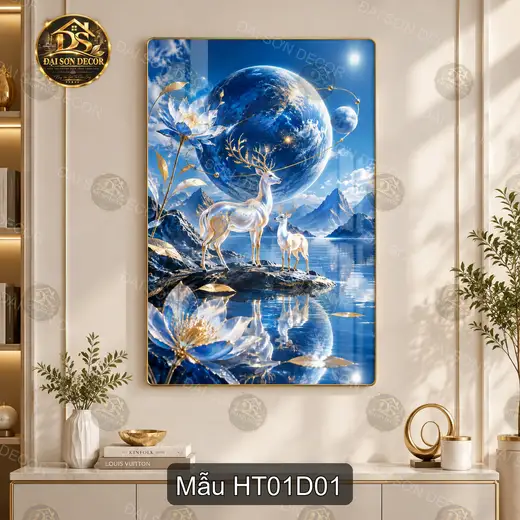 Tranh tráng gương hạc tiên 001 treo tường trang trí phòng khách phong cách hiện đại