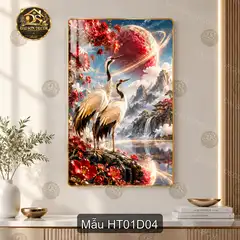 Tranh tráng gương hạc tiên 001 treo tường trang trí phòng khách phong cách hiện đại