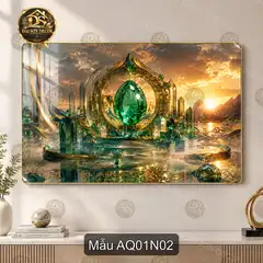 Tranh tráng gương Đá quý 001 phong cảnh sơn thủy hiện đại sáng đẹp treo tường phòng khách