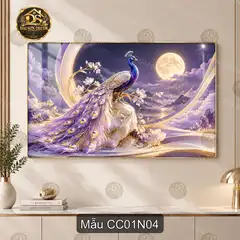 Tranh tráng gương chim công 001 hiện đại sáng đẹp treo tường phòng khách