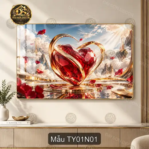 Tranh tráng gương Tình yêu 001 hình trái tim đỏ decor phòng khách quà tặng lãng mạn