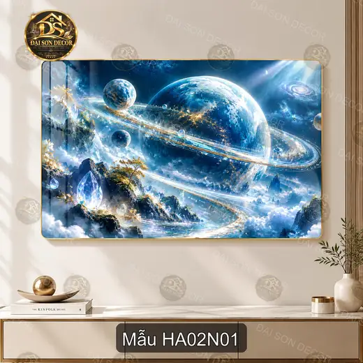 Tranh tráng gương Hành tinh 002 phong cách vũ trụ sang trọng trang trí phòng khách hiện đại