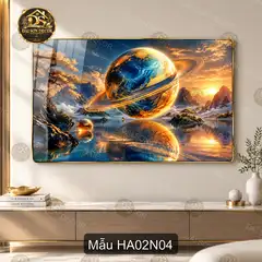 Tranh tráng gương Hành tinh 002 phong cách vũ trụ sang trọng trang trí phòng khách hiện đại