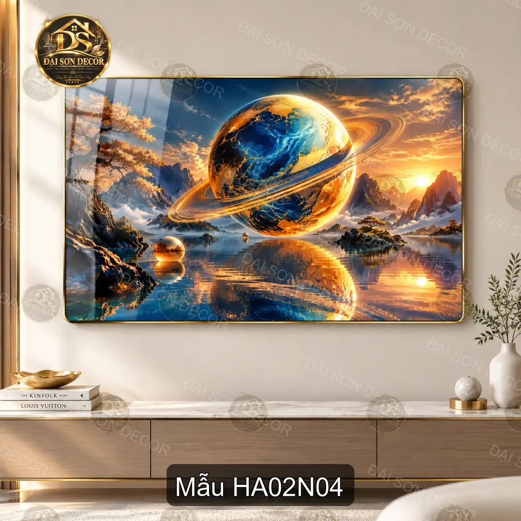 Tranh tráng gương Hành tinh 002 phong cách vũ trụ sang trọng trang trí phòng khách hiện đại