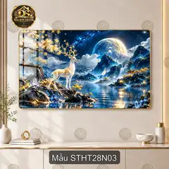 Tranh tráng gương sơn thủy hữu tình 028 phong cảnh hồ nước nhà ven núi decor phòng khách