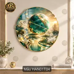 Tranh tráng gương tròn Hành tinh 001 decor phòng khách phong cách vũ trụ sang trọng