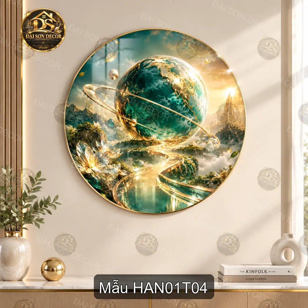 Tranh tráng gương tròn Hành tinh 001 decor phòng khách phong cách vũ trụ sang trọng
