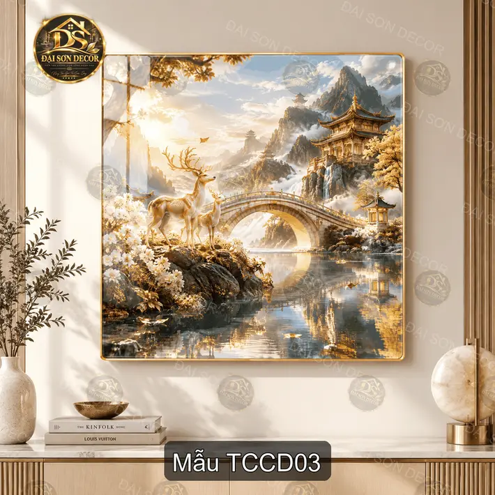 Tranh tráng gương Tiên cảnh cung đình phong cảnh sơn thủy trang trí phòng khách