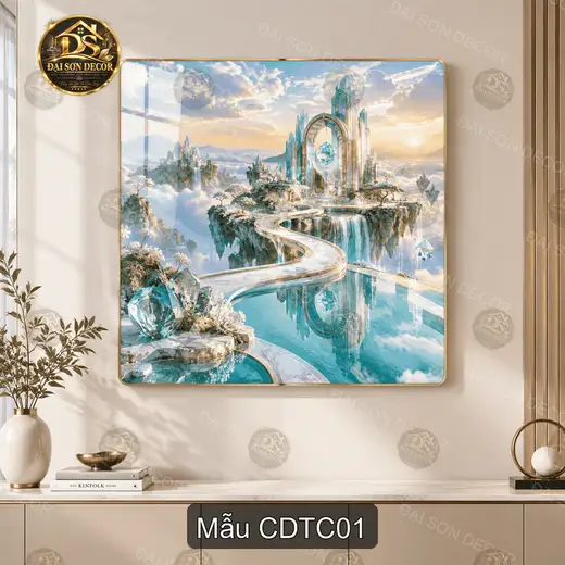 Tranh tráng gương Cung điện tiên cảnh vuông treo tường decor phòng khách CDTC01