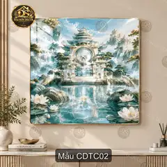 Tranh tráng gương Cung điện tiên cảnh vuông treo tường decor phòng khách CDTC01
